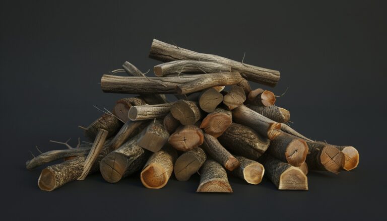 Upside-down fire lay with large logs on the bottom and tinder on top for windy conditions.