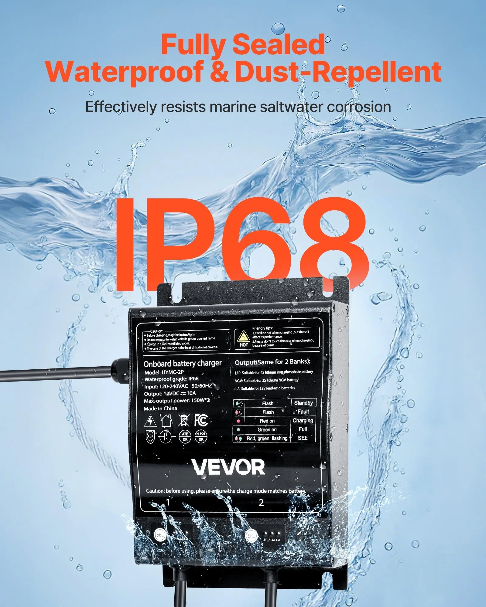 VEVOR 2-bank marine battery charger 10A