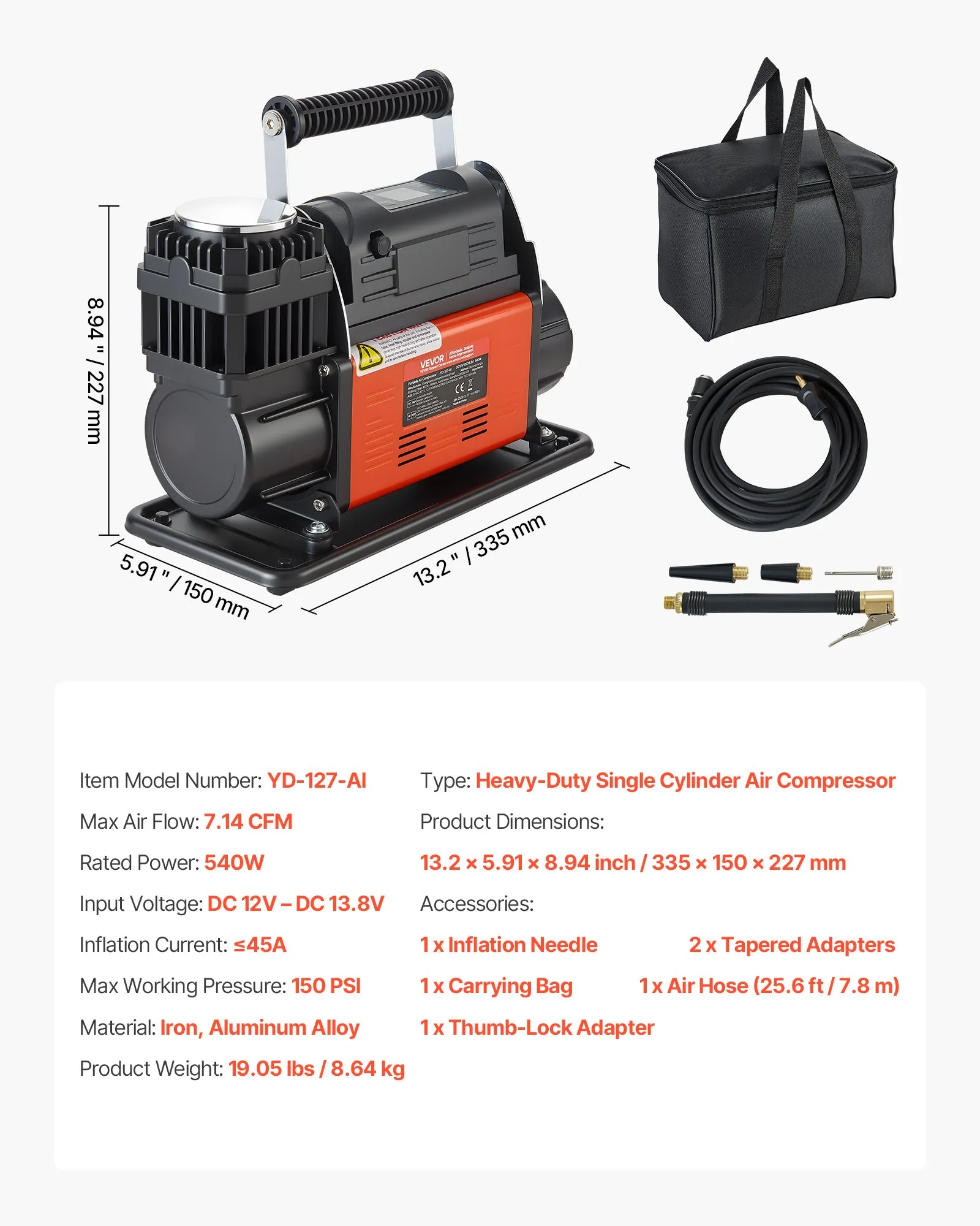 VEVOR 12V heavy duty air compressor auto-stop